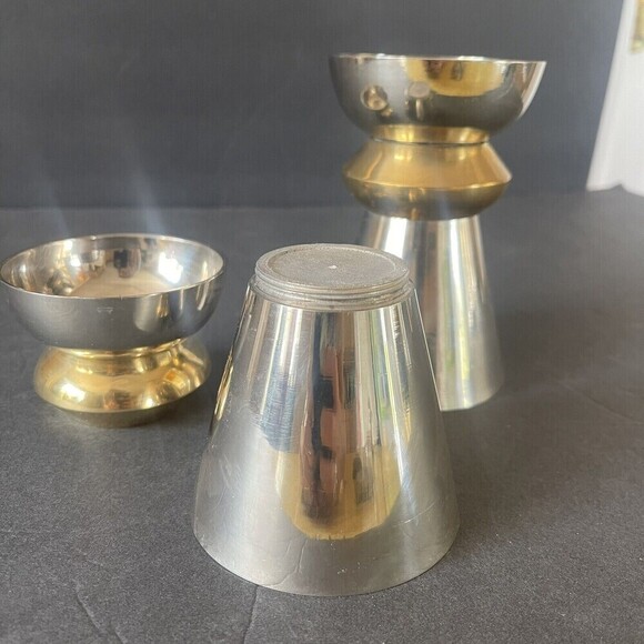 Silver and Brass Minimalist Candle Holders 2 Way 6 Inch Decor - Picture 3 of 8